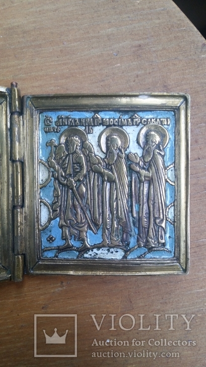 Икона-триптих "Деисус с избранными святыми", бронза, эмали. XIX в., фото №10