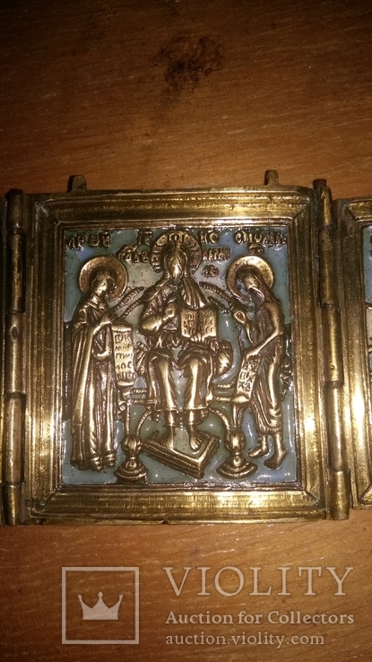 Икона-триптих "Деисус с избранными святыми", бронза, эмали. XIX в., фото №11