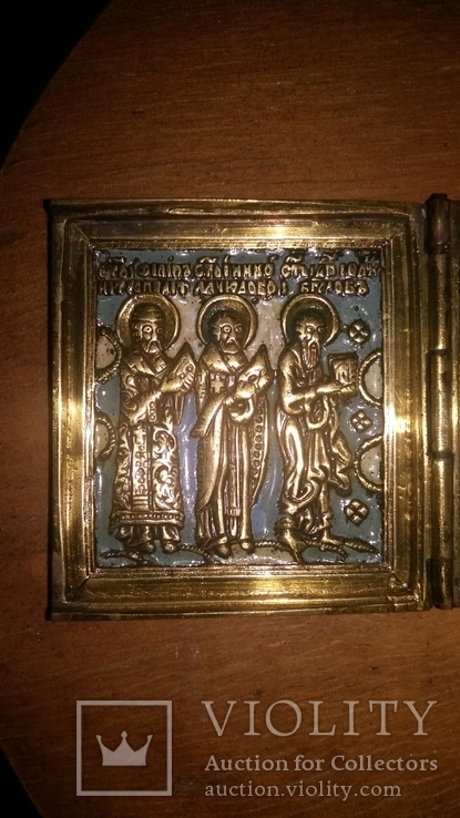 Икона-триптих "Деисус с избранными святыми", бронза, эмали. XIX в., фото №13