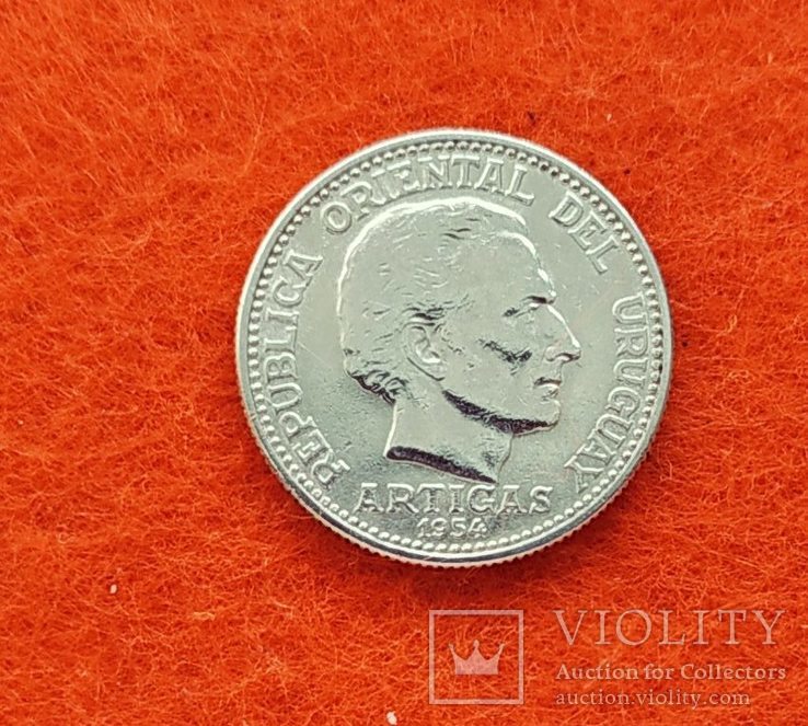 Уругвай 20 центаво 1954 серебро, фото №3