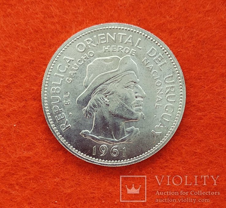 Уругвай 10 песо 1961 серебро Юбилей аАНЦ, фото №2