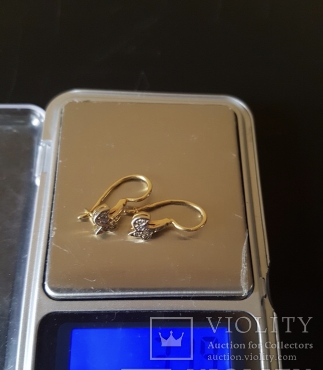 Золотые серьги с бриллиантами 750 проба Ереванский ювелирный завод, фото №4