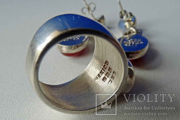 Гарнитур кольцо и серьги, серебро, сердолик. Mexico CLL., фото №5