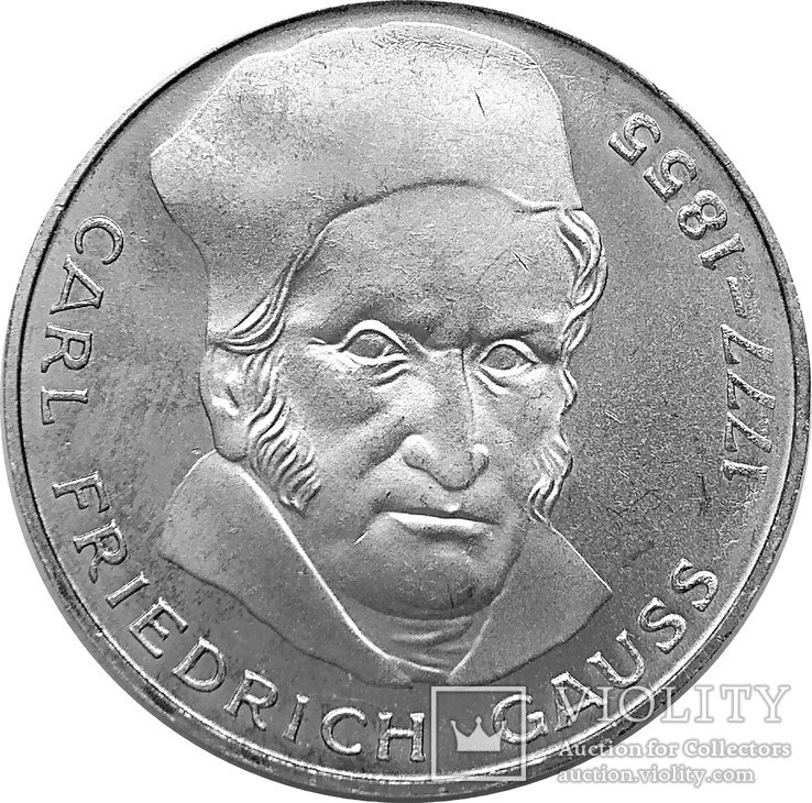Германия 5 марок,1977,200 лет со дня рождения Карла Фридриха Гаусса,С46, фото №2