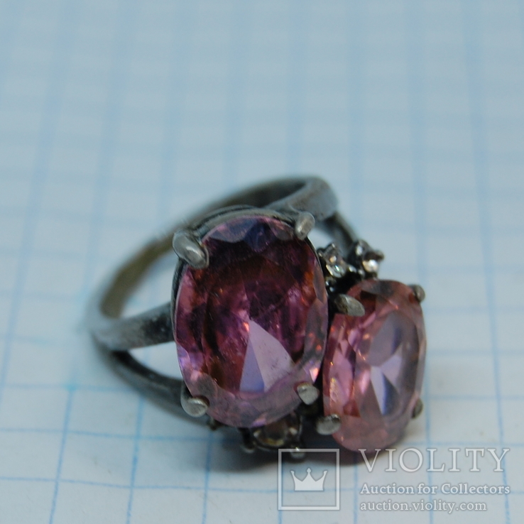 Кольцо с крупными розовыми камнями. Камни - стекло, фото №8