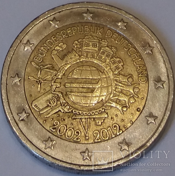 Австрія 2 євро, 2012 10 років готівковому євро, фото №2