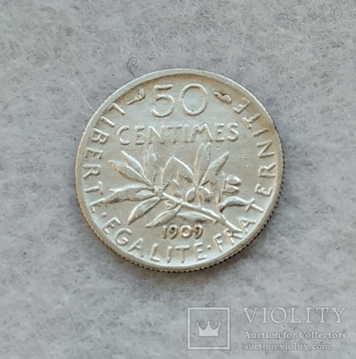 Франция 50 сантимов 1909 серебро