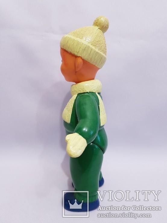 Целлулоид кукла спортсмен лыжник мальчик в шапке и шарфе 21 см. клеймо СССР мишка, фото №9