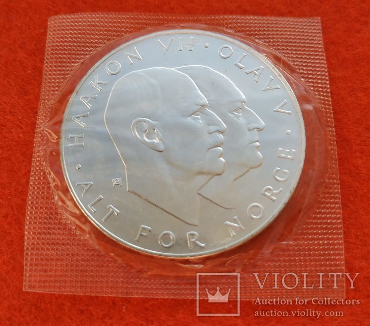 Норвегия 25 крон 1970 серебро АНЦ запайка, фото №2