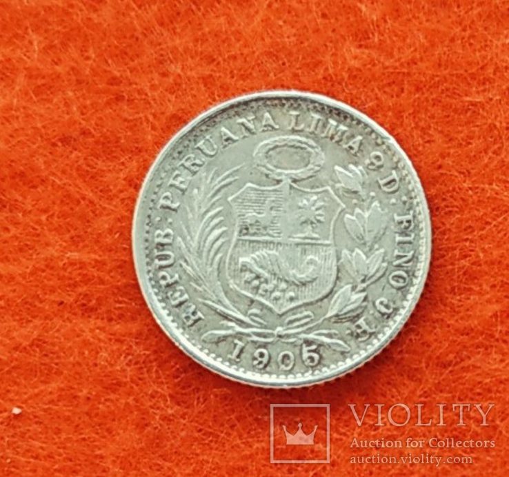 Перу 1/2 динеро 1905 серебро, фото №3