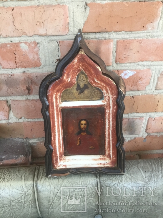 Икона Иисуса Христа в старом киоте, фото №7