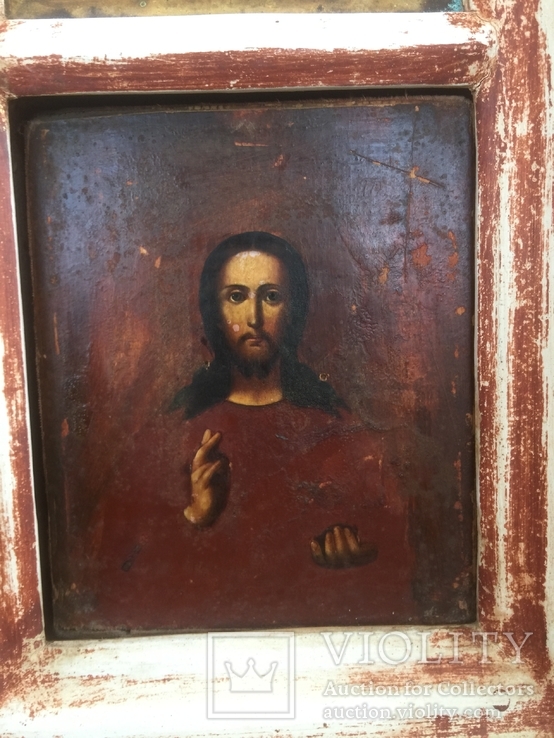 Икона Иисуса Христа в старом киоте, фото №11