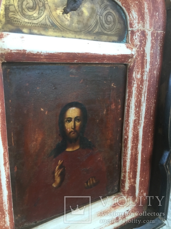 Икона Иисуса Христа в старом киоте, фото №12