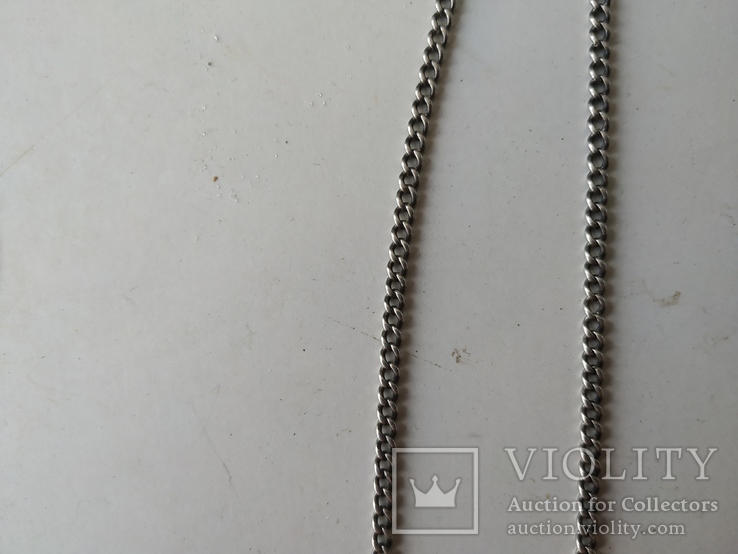 Серебряная цепочка к карманным часам с карабиномам, фото №4
