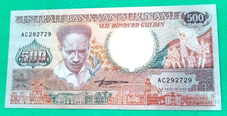 Суринам - 500 Gulden 1988 г.  UNC Пресс, фото №2