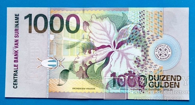 Суринам - 1000 Gulden  2000 г.  UNC Пресс, фото №3