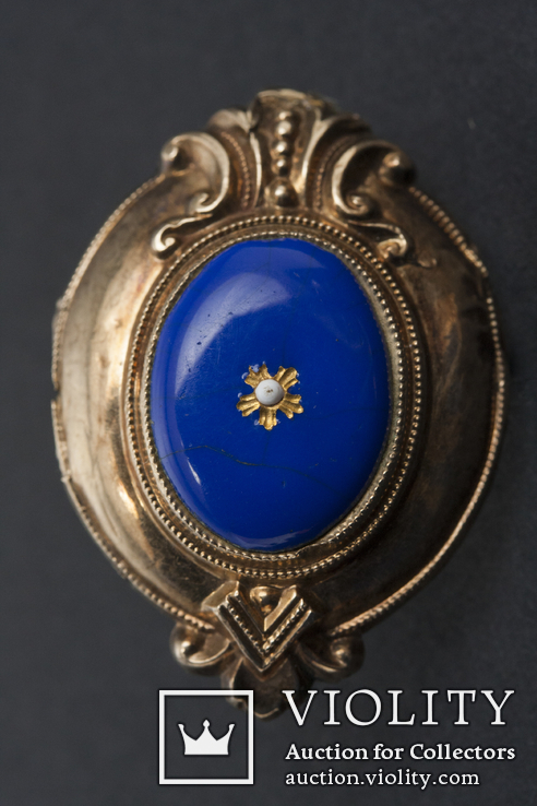 Золотая брошка с голубой эмалью. 19 век, фото №2