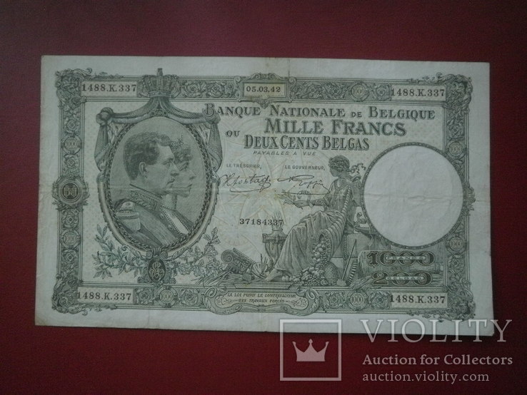Бельгія 1942 рік 1000 франків., фото №2