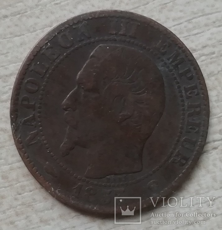 Франция 5 сантимов, 1853 г. Отметка монетного двора: "MA" - Марсель, фото №2
