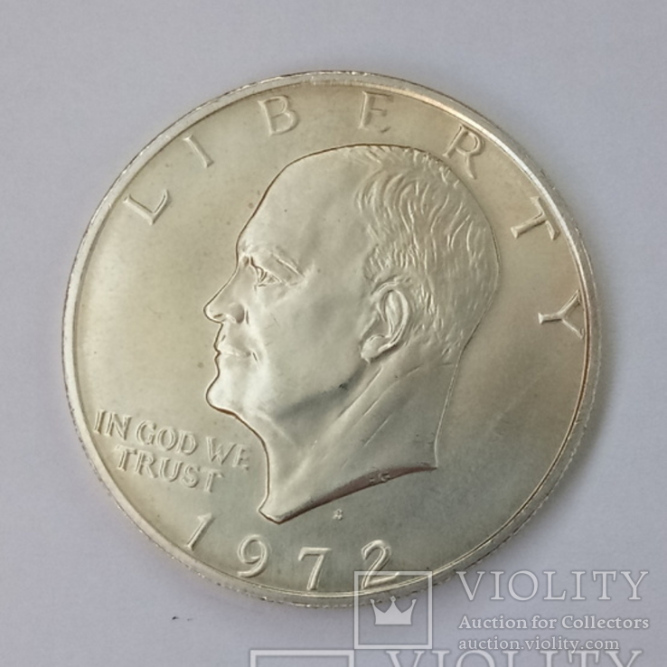 США 1 доллар, 1972 Эйзенхауэр, серебро,С90,UNC, фото №2