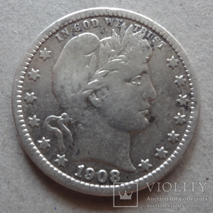 25 центов 1908  США  серебро  ($1.1.21)~, фото №3