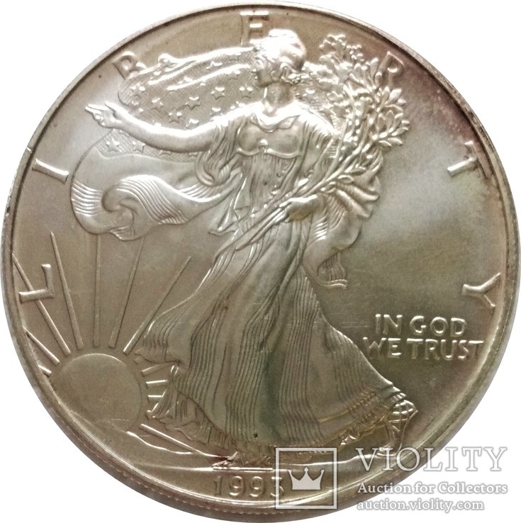 США 1 доллар, 1993, Американский серебряный орёл,С112, фото №3