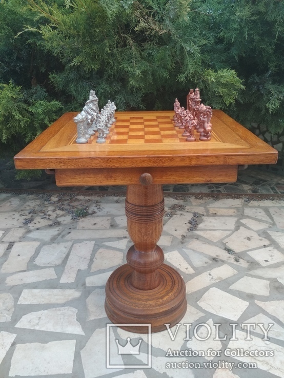Шахматы коллекционные и большой стол h 63 см для игры дерево металл, фото №2