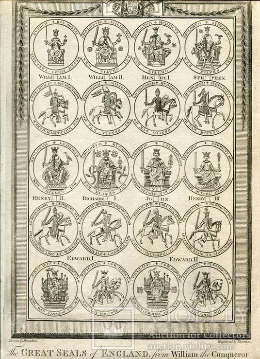 Старинная гравюра. Великие Печати Англии