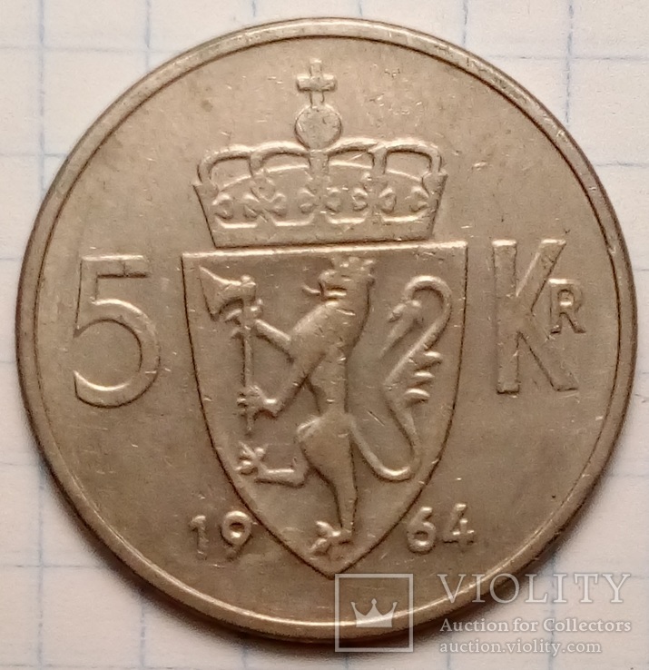 5 крон 1964 год Норвегия, фото №2