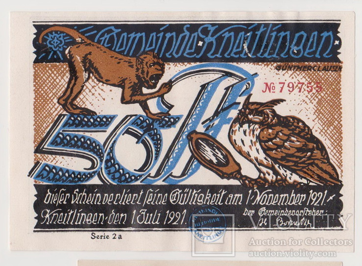 50 пфеннингов, 1 июля 1921 года, Германия, Kneitlinben