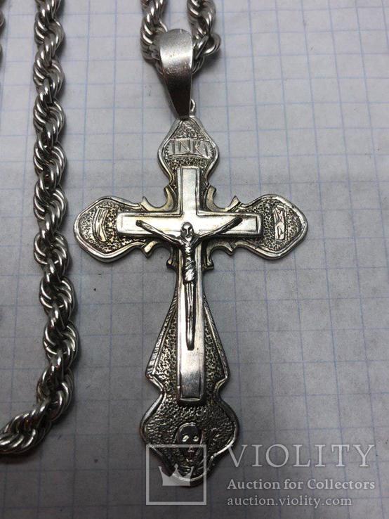 Большой серебряный крест с цепочкой 875 проба (69 грамм), фото №4