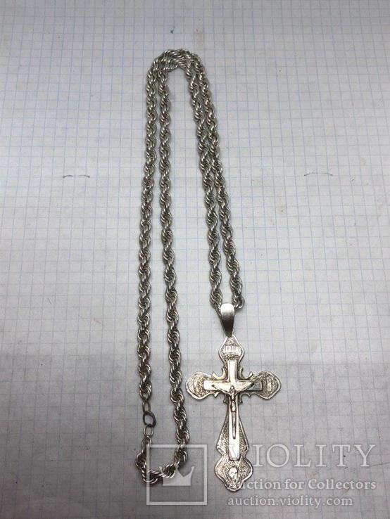 Большой серебряный крест с цепочкой 875 проба (69 грамм), фото №2