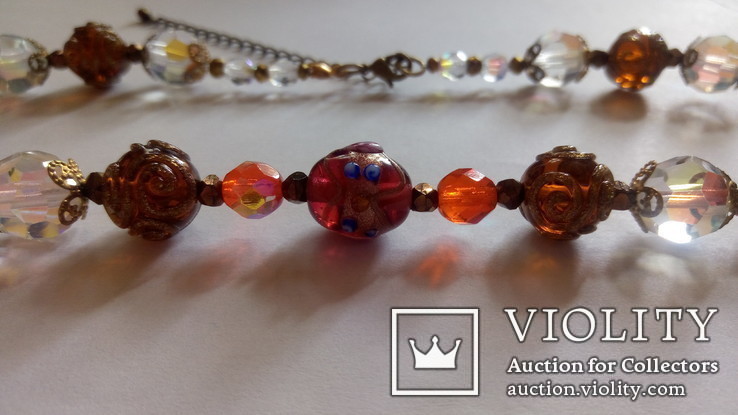 Ожерелье-бусы стекло лэмпворк, венецианское стекло ,длина 45 см+ 8 см, фото №3