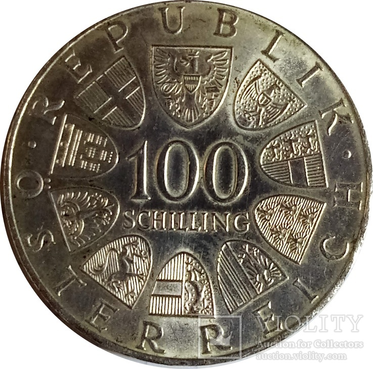 Австрия 100 шиллингов, 1976  Олимпийские Игры, Инсбрук-серебро,С142, фото №2
