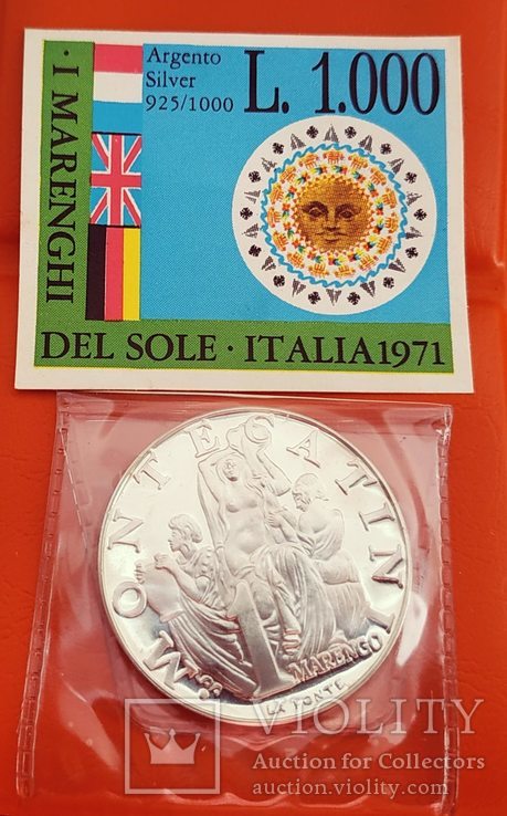 Италия 1 Маренго 1971 серебро Пруф Montecatin буклет, фото №2