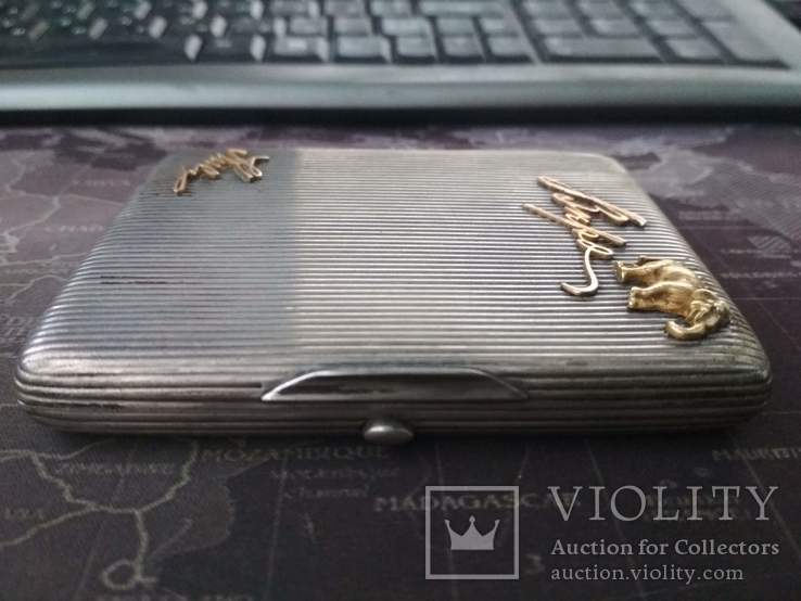 Серебряный портсигар 84 пробы позолота золотые накладки, фото №5