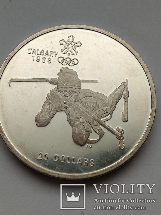 Канада 20 долларов,1986,Олимпийские Игры, Калгари 1988 - Биатлон,С35, фото №2