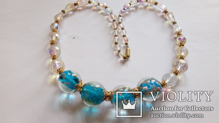 Ожерелье-бусы венецианское стекло , бусины ( aurora borealis) длина 49 см.винтаж, фото №3
