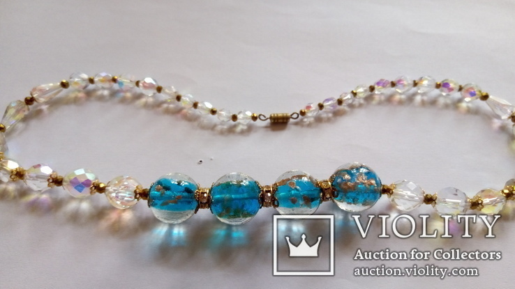 Ожерелье-бусы венецианское стекло , бусины ( aurora borealis) длина 49 см.винтаж, фото №4