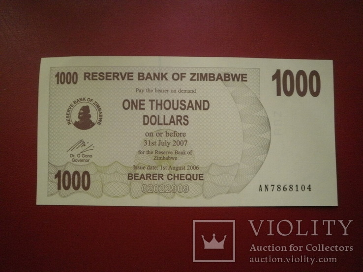 Зімбабве 2006 рік 1000 доларів UNC., фото №3