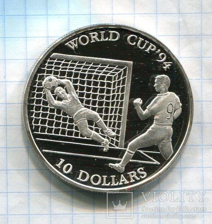 Кука о-ва 10 долларов 1992 ПРУФ серебро Футбол