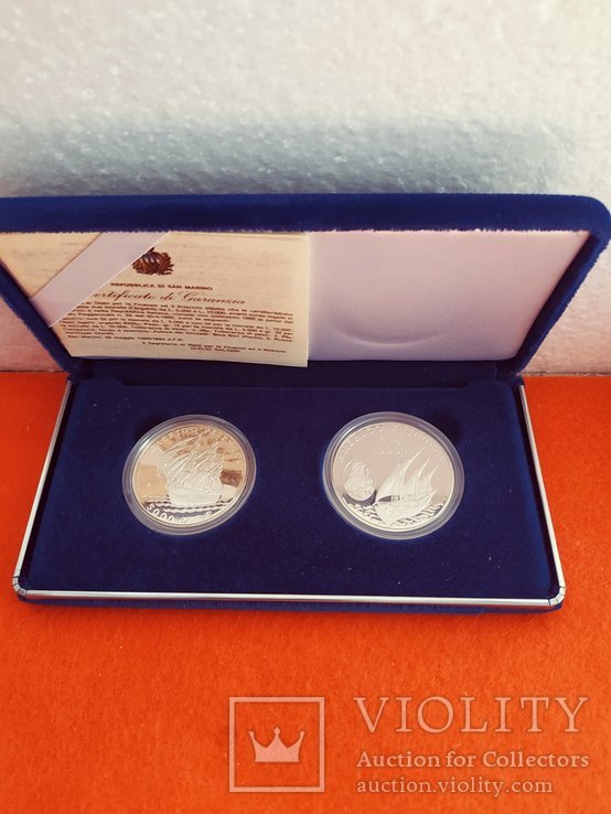 Сан Марино 5000 и 10000 лир 1995 серебро ПРУФ ВОХ Amerigo Vispucci