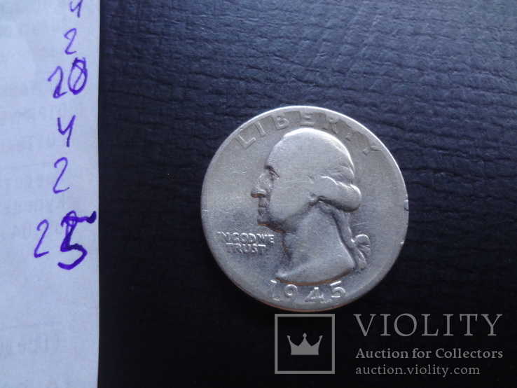 25  центов  1945  США  серебро   ($4.2.25) ~, фото №4
