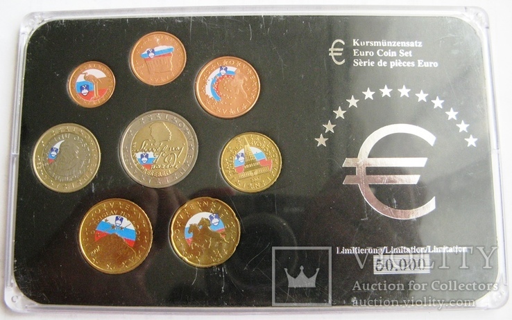 Словения, евронабор 1 цент - 2 евро Colored 2007 г., фото №2