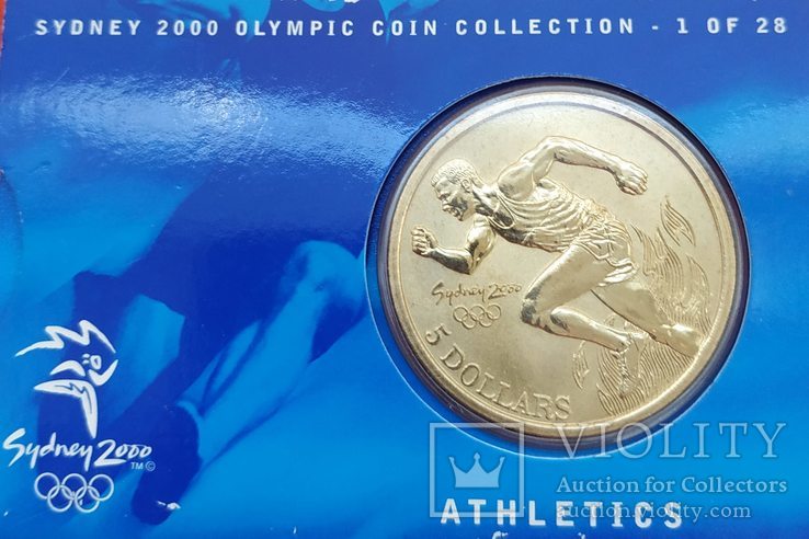 Австралия 5 долларов 2000 АНЦ Олимпиада Атлетика, фото №2
