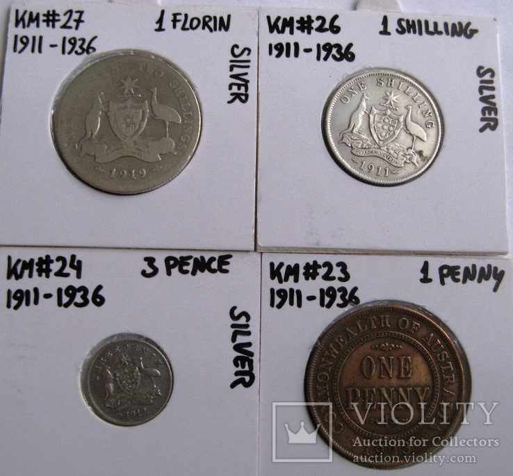 Австралия набор*4 шт 1 пенни -1 флорин (1911-1923) GEORG VI, фото №2