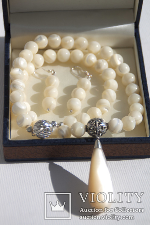 Ожерелье и серьги перламутр серебро, фото №3