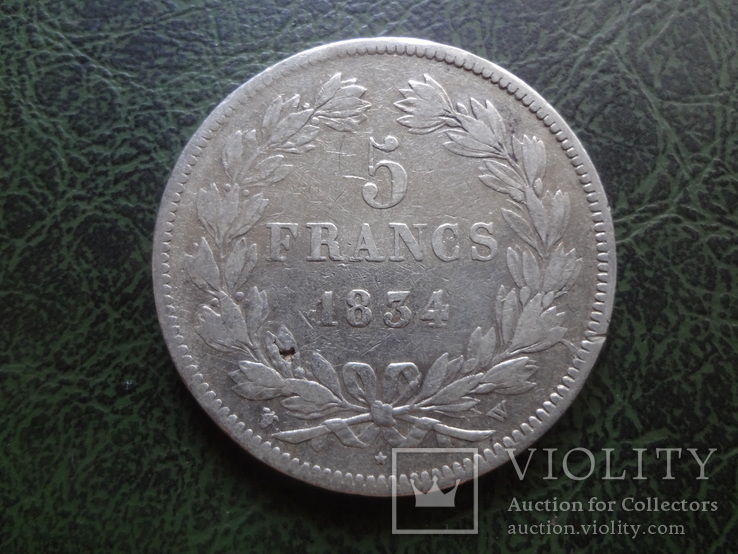 5 франков 1834  Франция  серебро    ($1.3.3) ~, фото №3