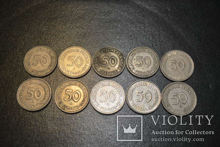 50 пфеннигов 1949-1991 гг. 10 монет, фото №2