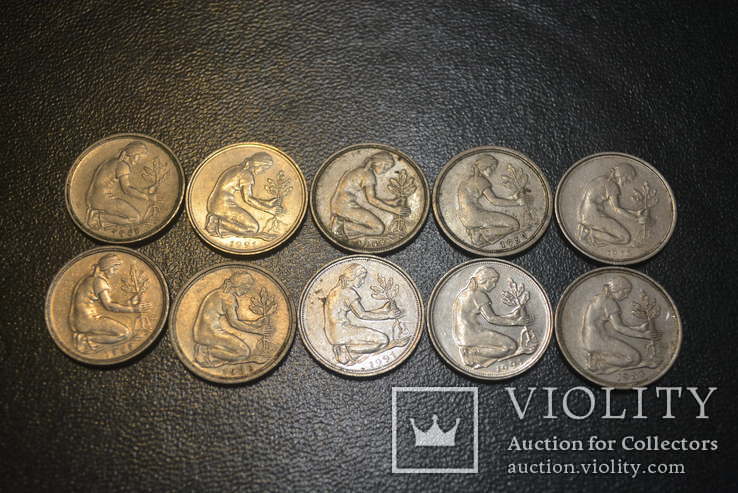 50 пфеннигов 1949-1991 гг. 10 монет, фото №4